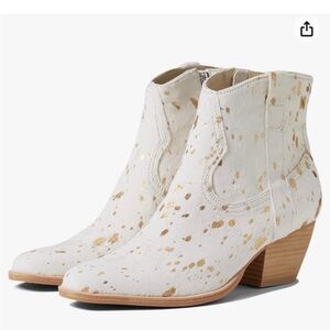 Dolce Vita Silma Western Cowboy Ankle Bootie Multi Cow Print Hair 9.5